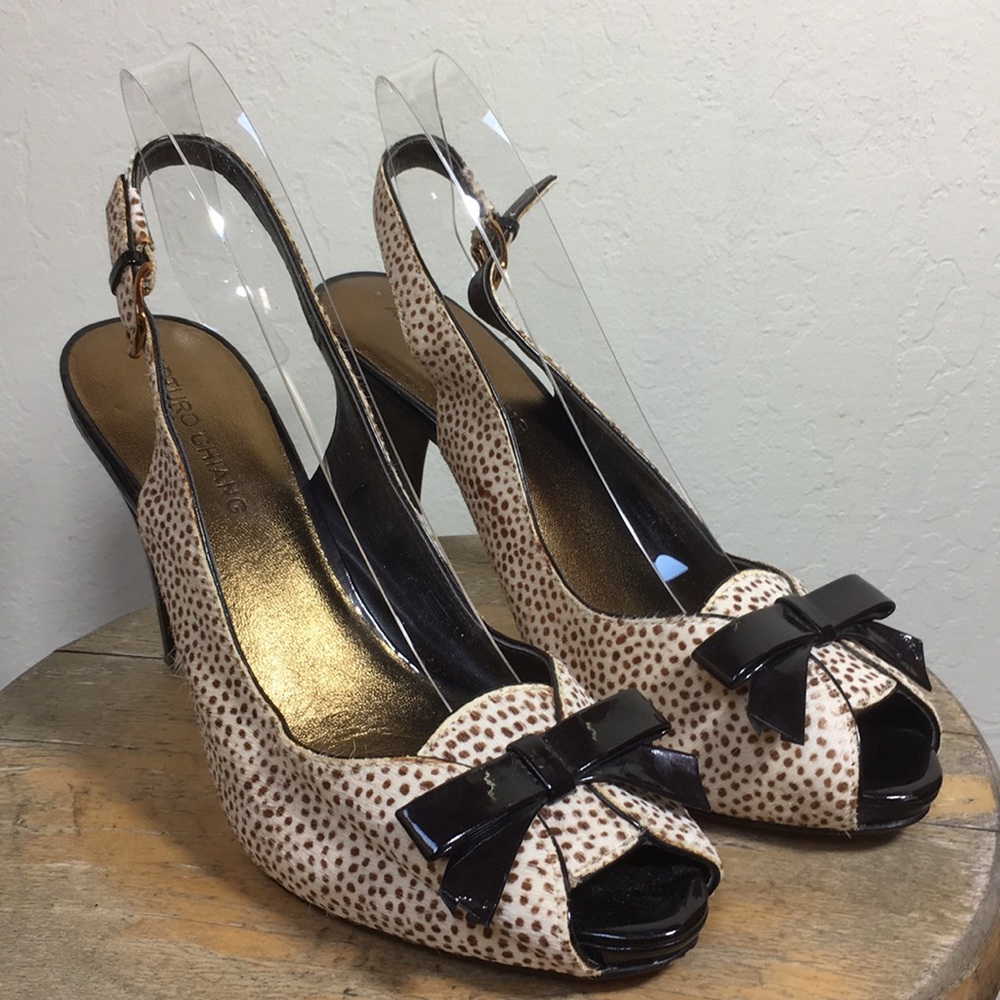 Pony Hair Peep Toe Sling Back Heels‎